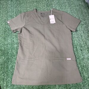 FIGS Women Casma Three Pocket Scrub Top XS Olive Green Technical Collection RN